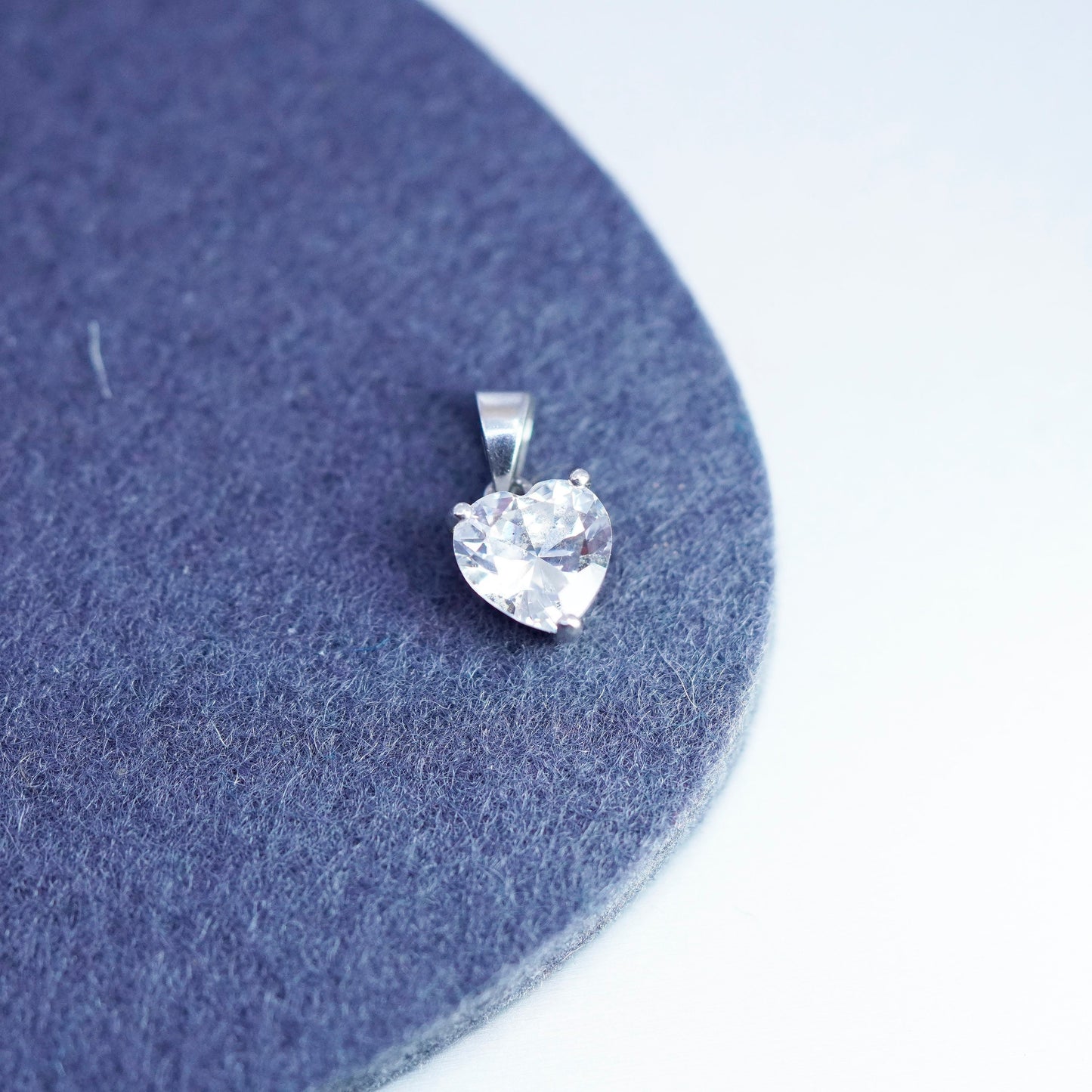Vintage sterling 925 silver tiny pendant with heart Cz