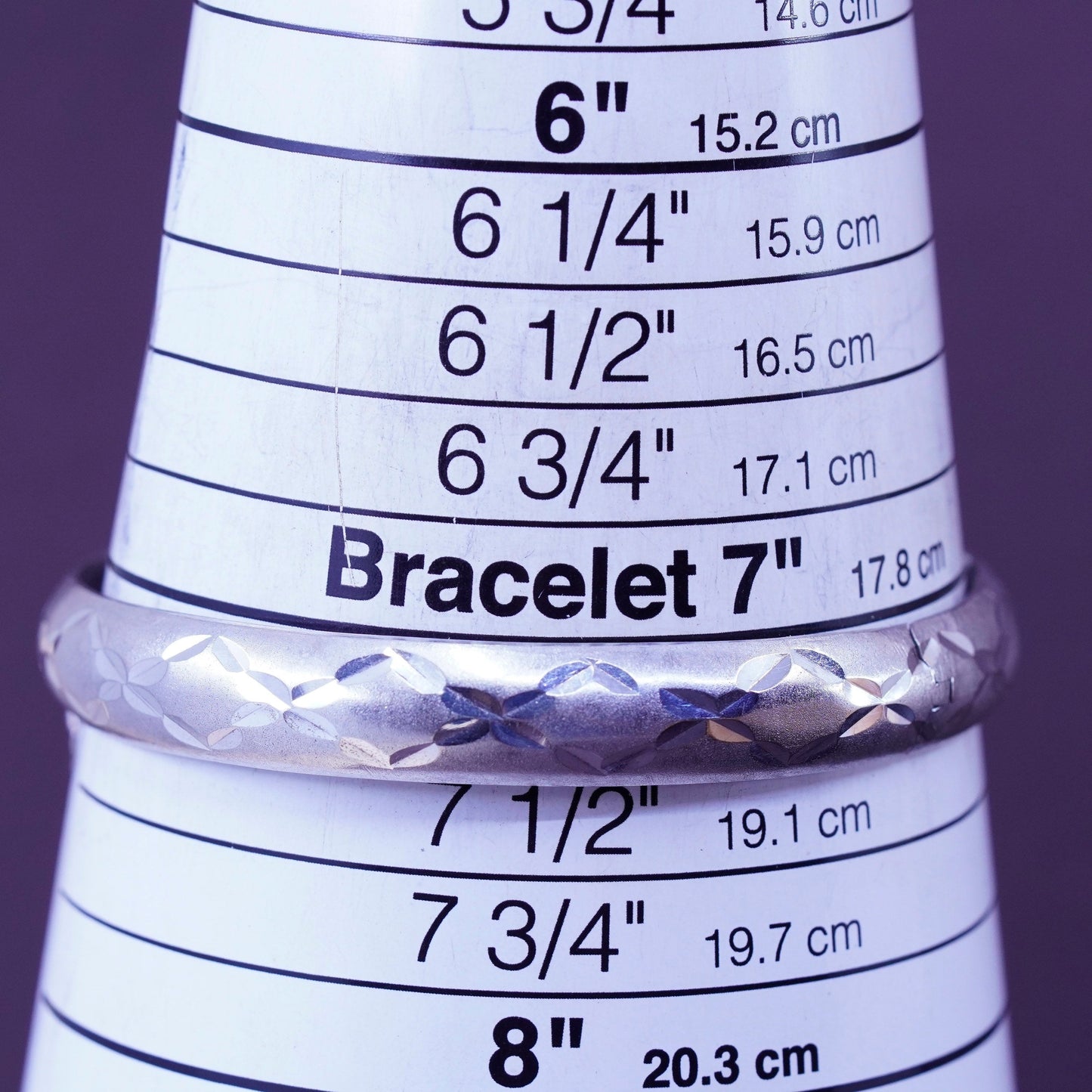 7.25”, Vintage Sterling silver handmade bracelet, 925 textured hinged bangle