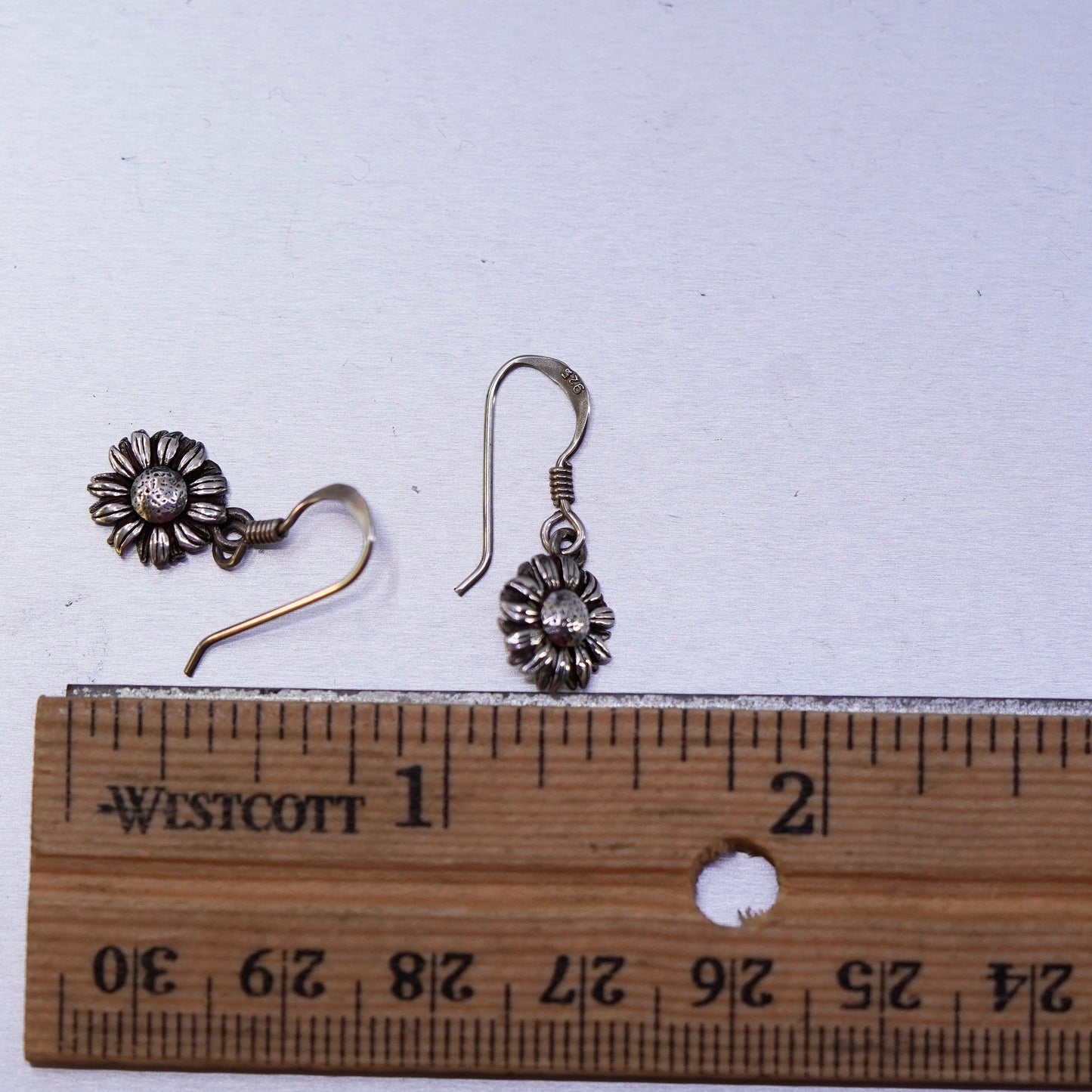 Vintage sterling 925 silver handmade daisy flower earrings