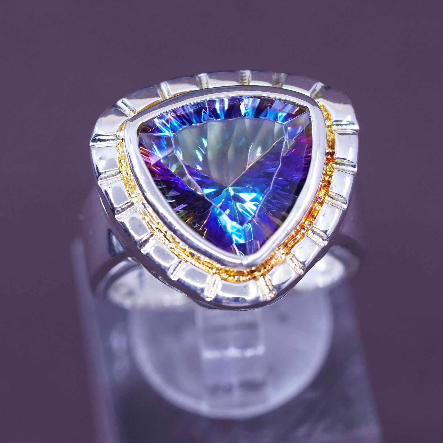 Size 7.25, vtg statement cocktail ring, Sterling 925 Silver rainbow topaz Ring