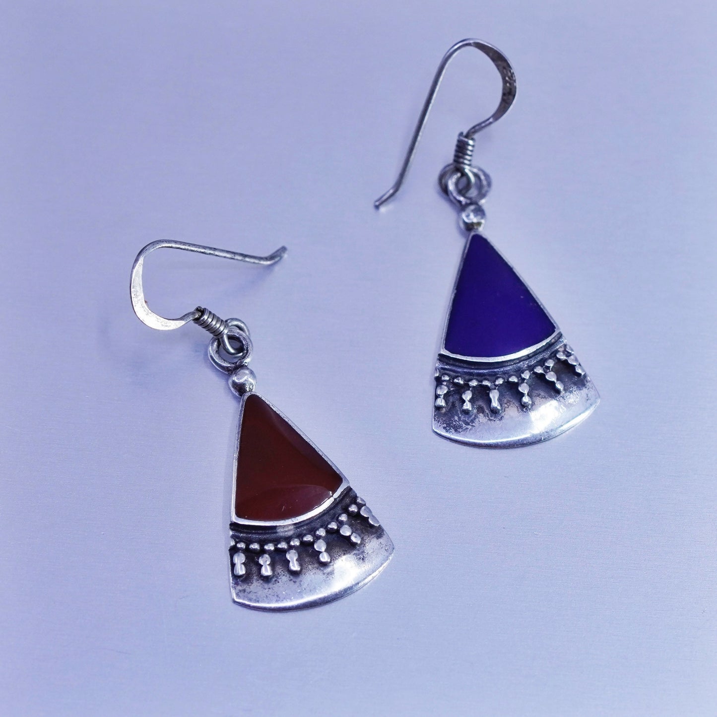Vintage Sterling 925 silver handmade earrings with blue red onyx and beads