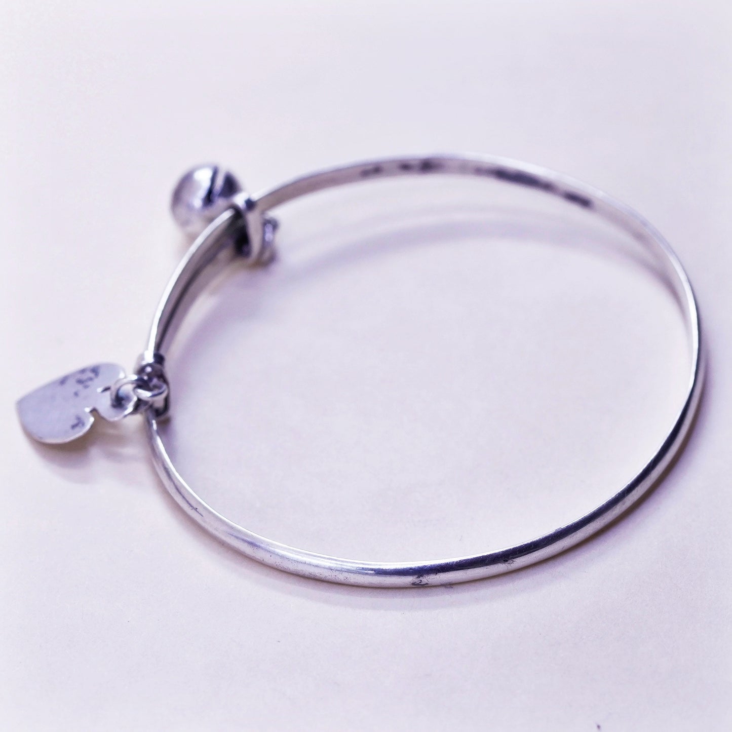 Size adjustable Sterling silver baby bracelet 925 bangle chime bell heart charm