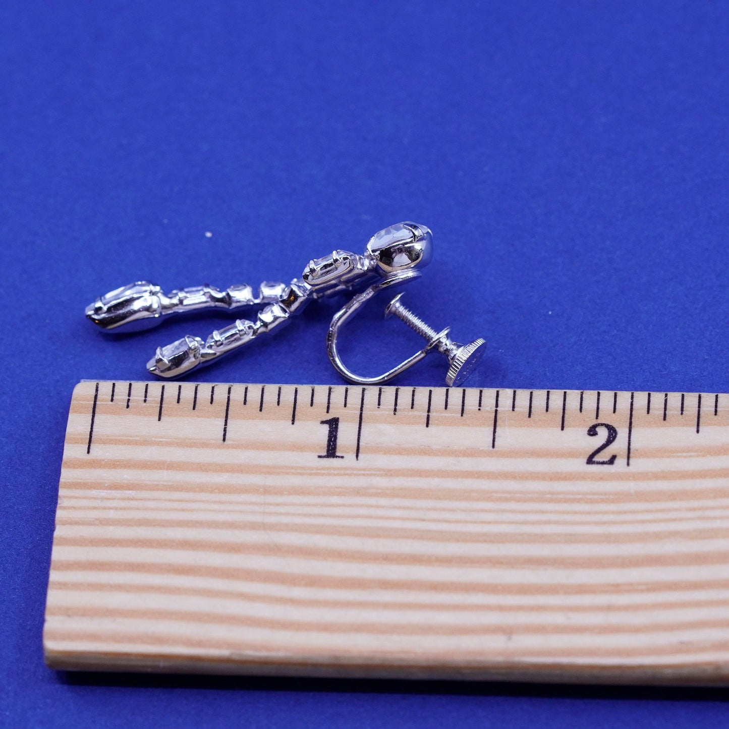 Vintage Sterling 925 silver screw back earrings with Rhinestone
