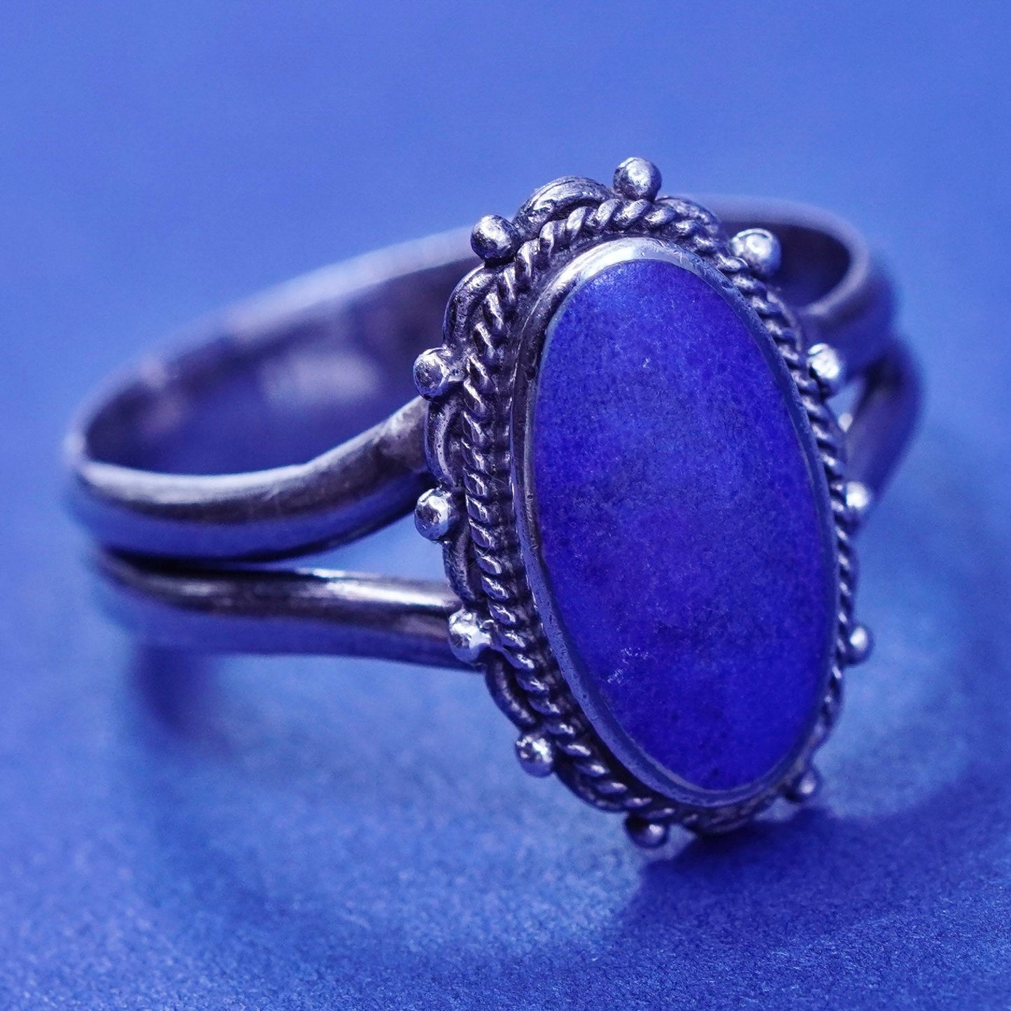 Size 8.5, Vintage Boma sterling silver handmade ring with Lapis lazuli N beads
