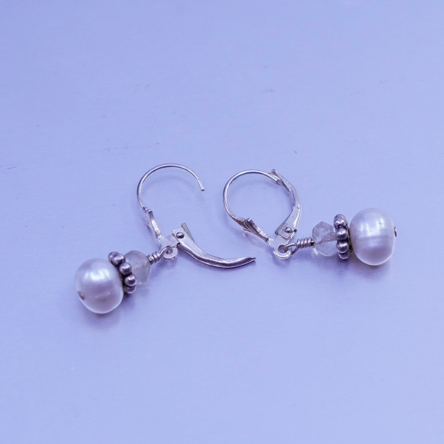 Vintage Sterling 925 silver handmade earrings with freshwater pearl