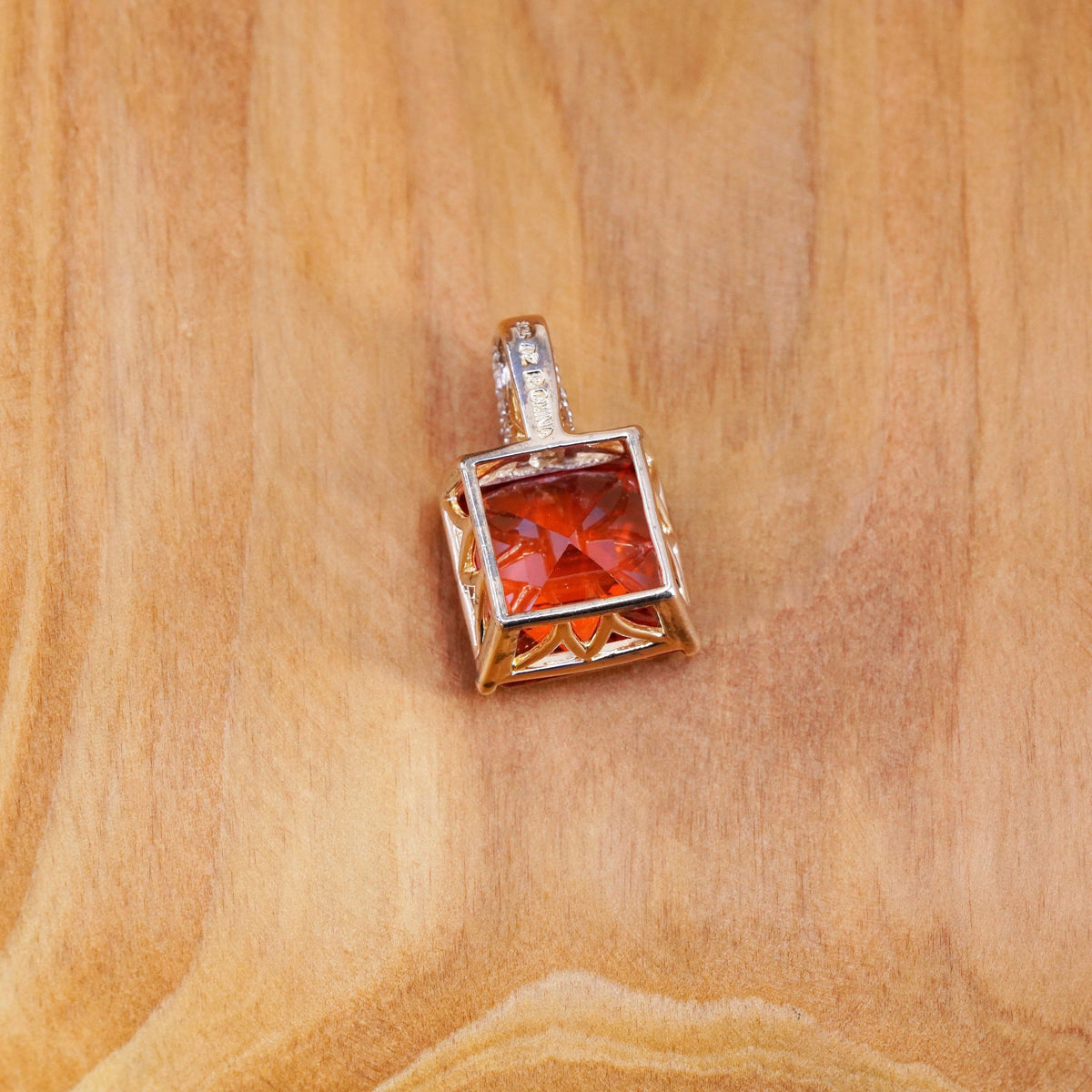 Vintage vermeil gold over Sterling 925 silver handmade pendant square quartz