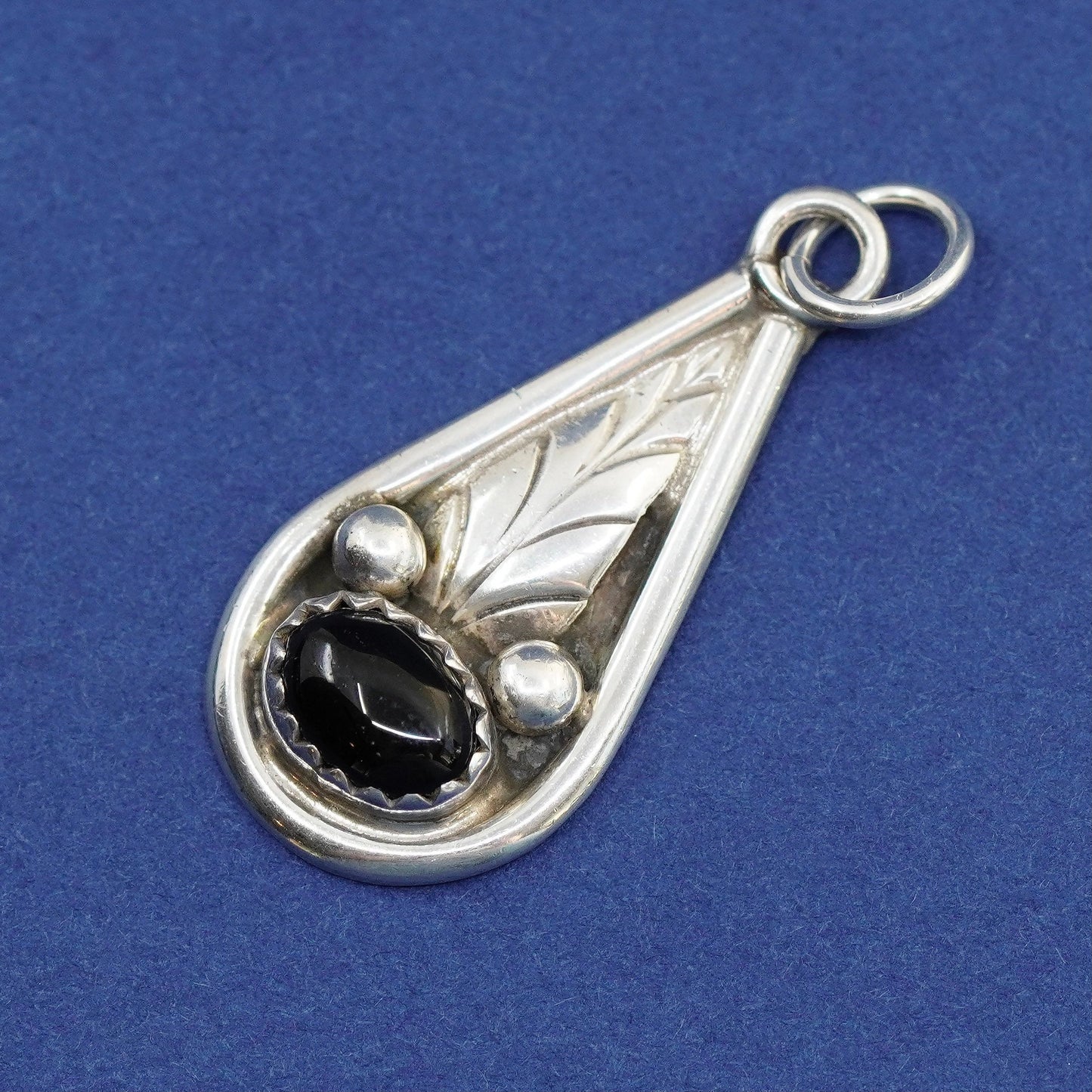 Vintage Sterling 925 silver handmade pendant with long obsidian