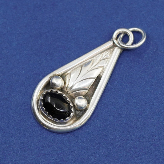 Vintage Sterling 925 silver handmade pendant with long obsidian