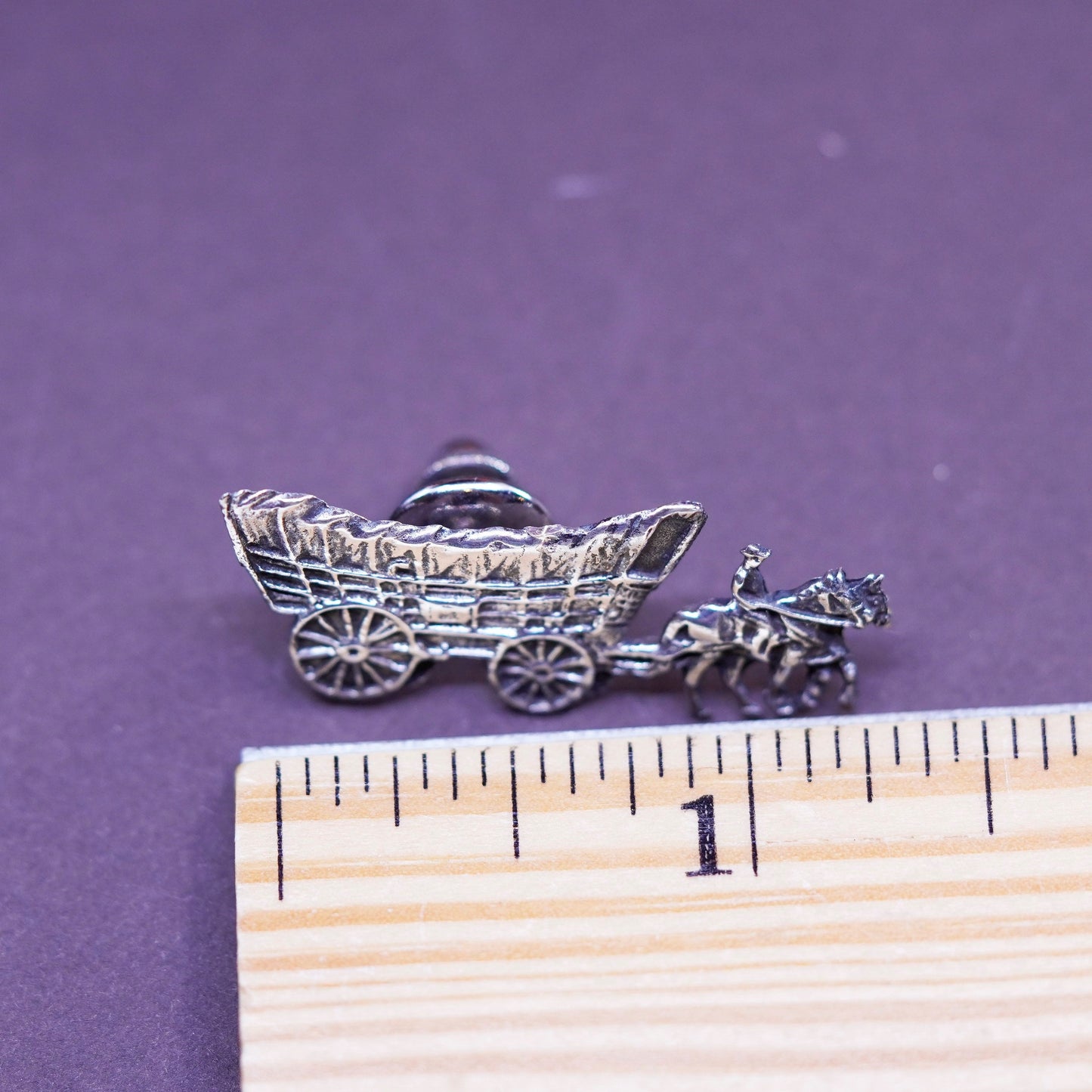 Vintage handmade sterling 925 silver horse wagon pin
