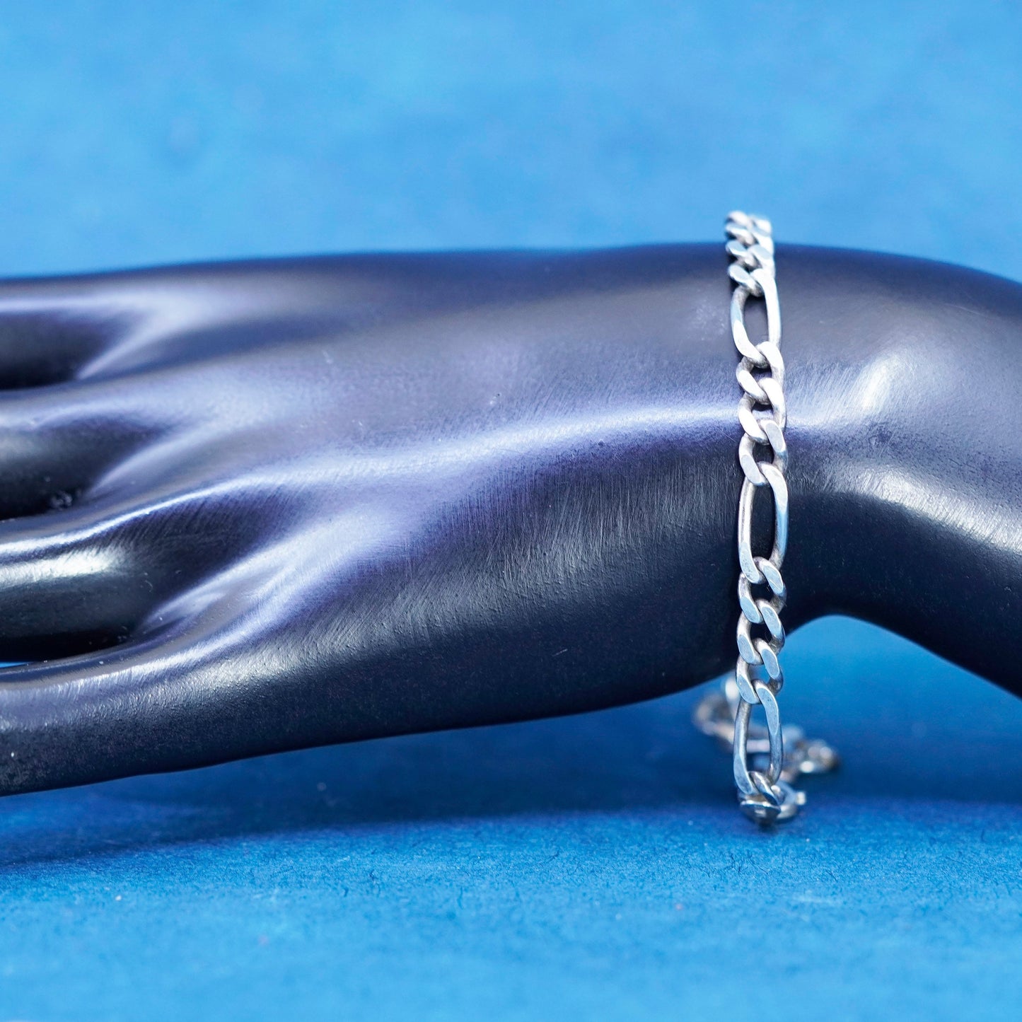 7.75”, 6mm, vintage Sterling silver figaro bracelet, 925 chain, stamped 925 Italy