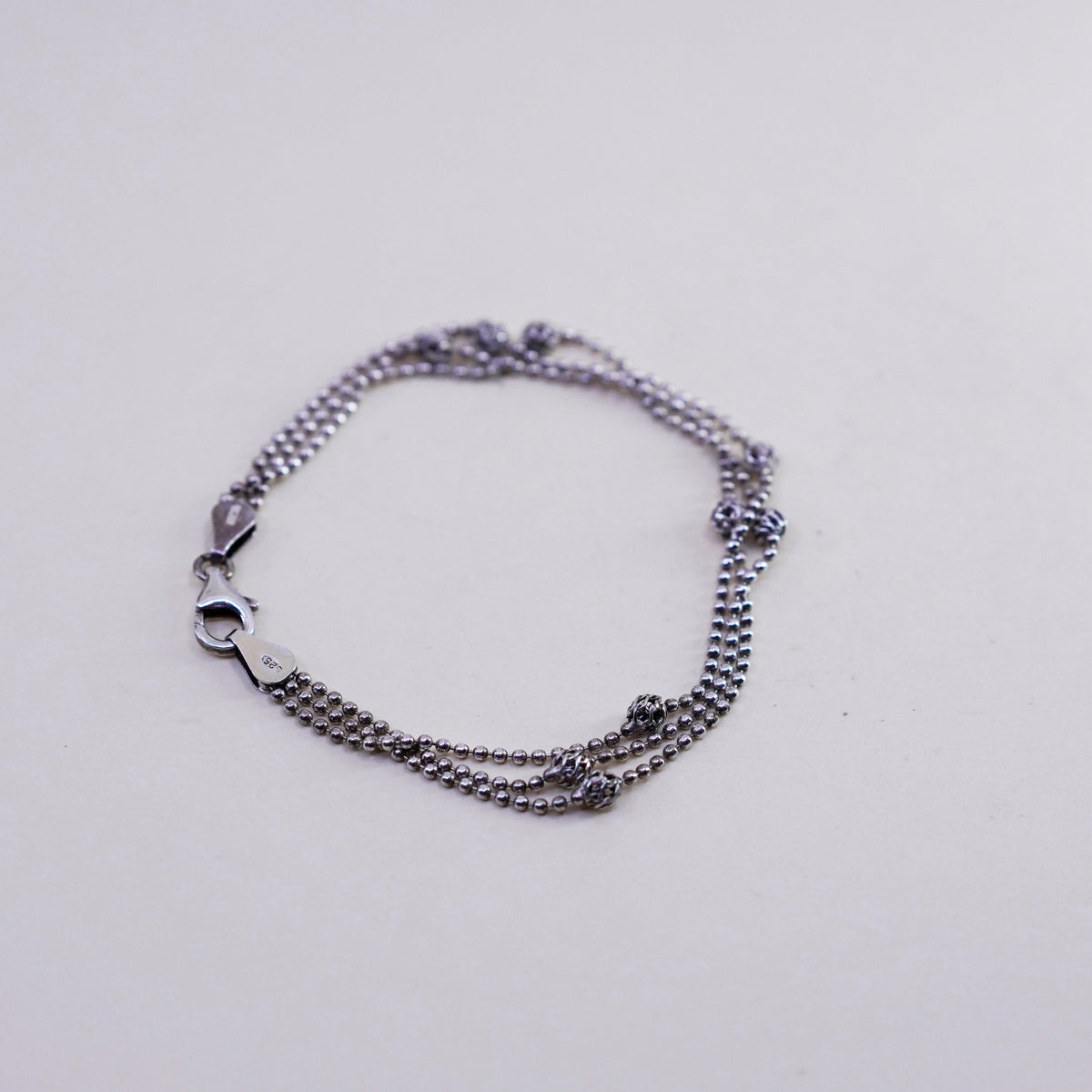 7”, Native American sterling 925 silver silver multi strands bead chain bracelet
