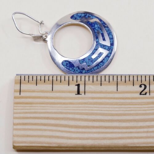 1” Amazing handmade Sterling Silver earrings, 925 Turquoise Circle Dangles