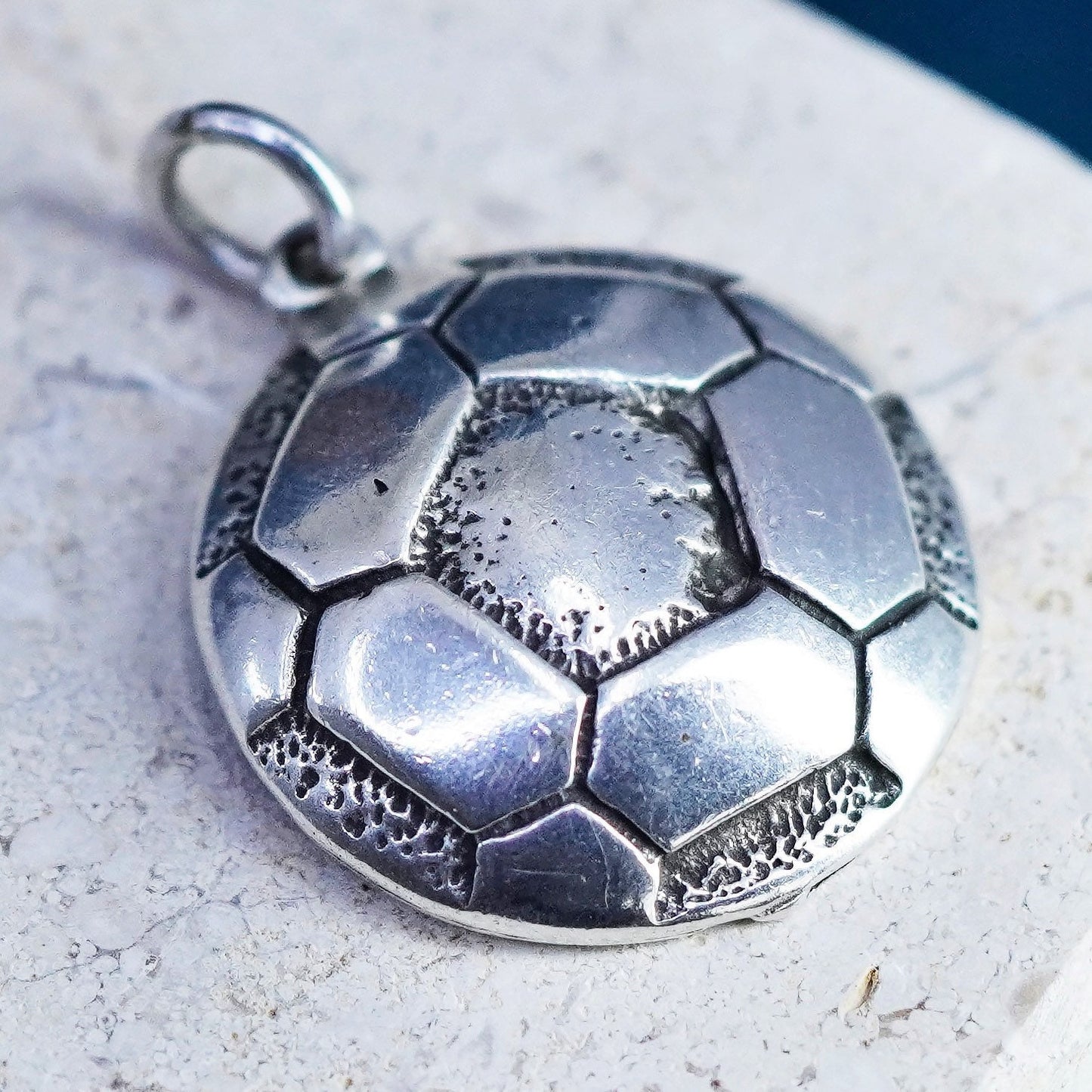 Vintage Sterling silver handmade pendant, 925 football soccer charm