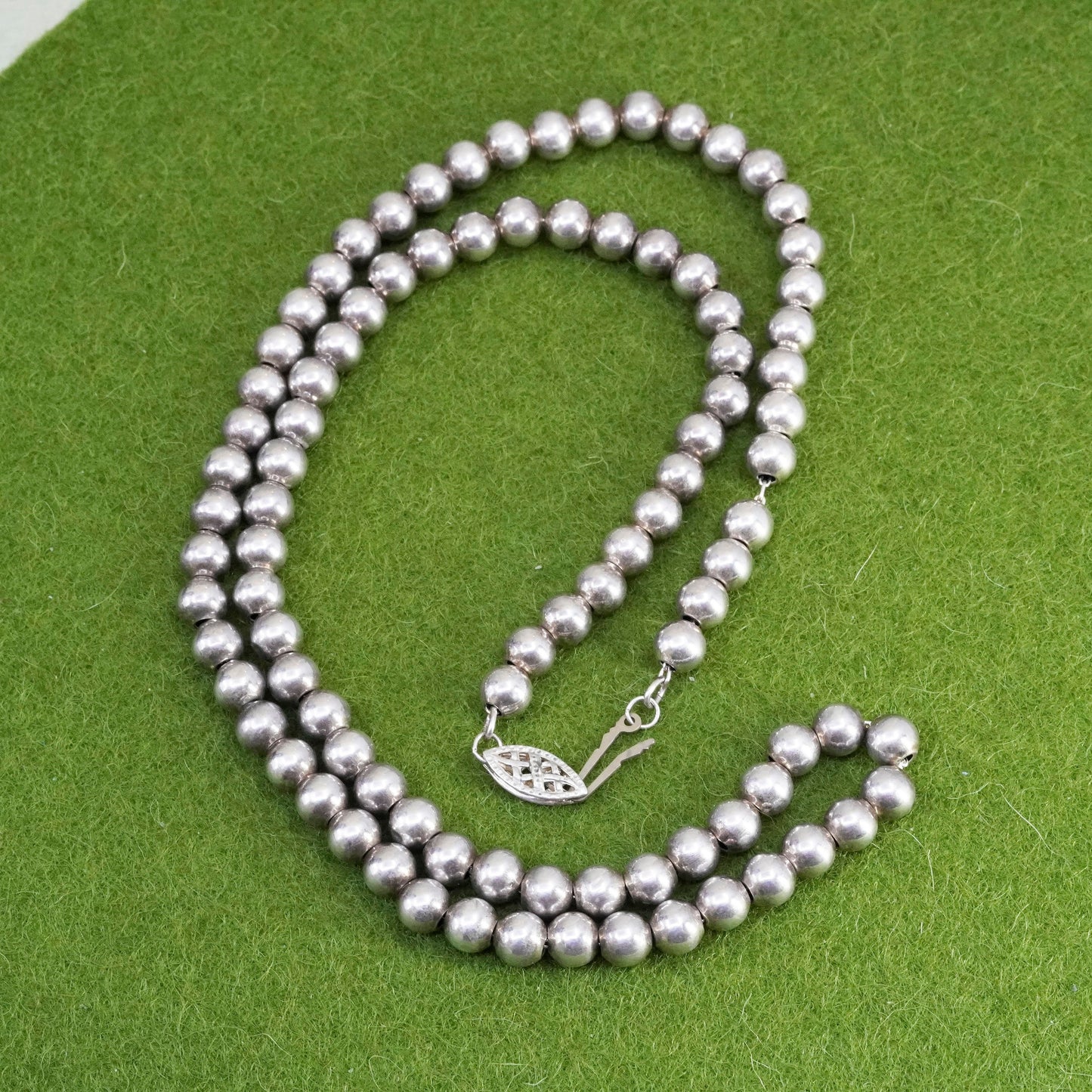 18”, vintage 925 sterling silver Necklace, snake chain with 5mm beads