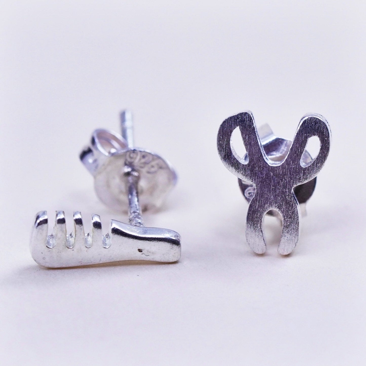 Vintage Sterling silver handmade earrings, 925 scissor comb studs