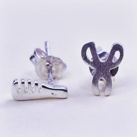 Vintage Sterling silver handmade earrings, 925 scissor comb studs