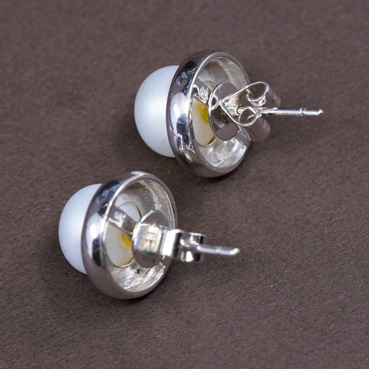 Vintage Sterling silver handmade earrings, 925 silver studs with pearl