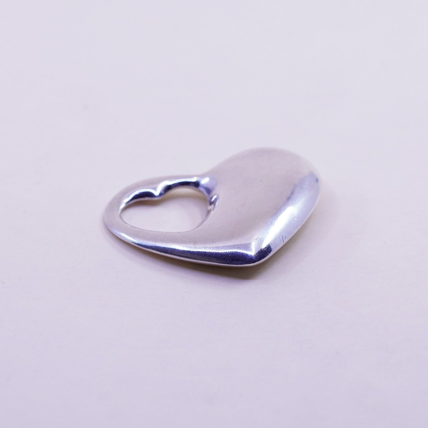 Vintage handmade sterling silver puffy heart charm, 925 pendant
