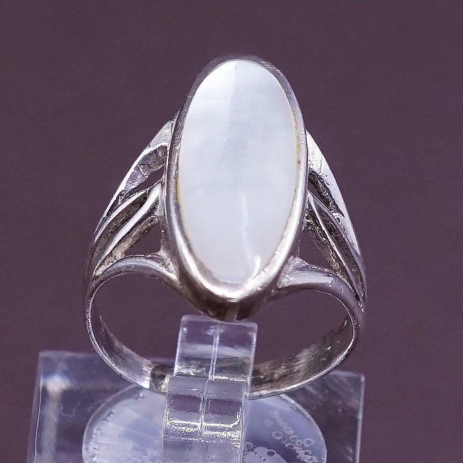 sz 5.5, vtg Sterling silver handmade ring, southwestern 925 w/ mother of pearl