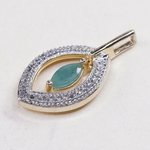 Vermeil Gold Over Sterling Silver Handmade Pendant, 925 Charm W/ Jade N Diamond