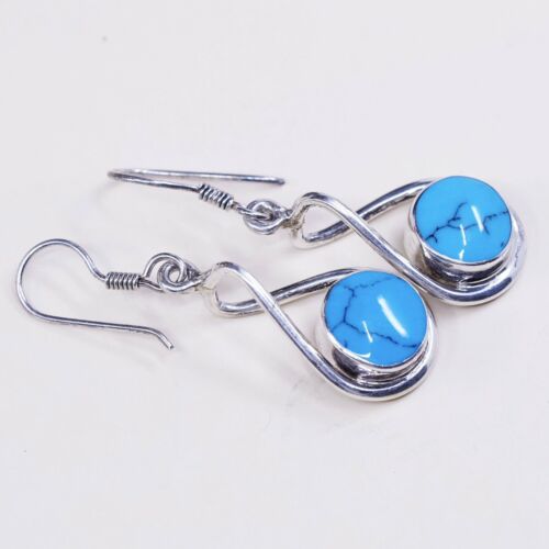 Vtg Mexico Sterling 925 silver handmade earrings, with turquoise, Stamped 925