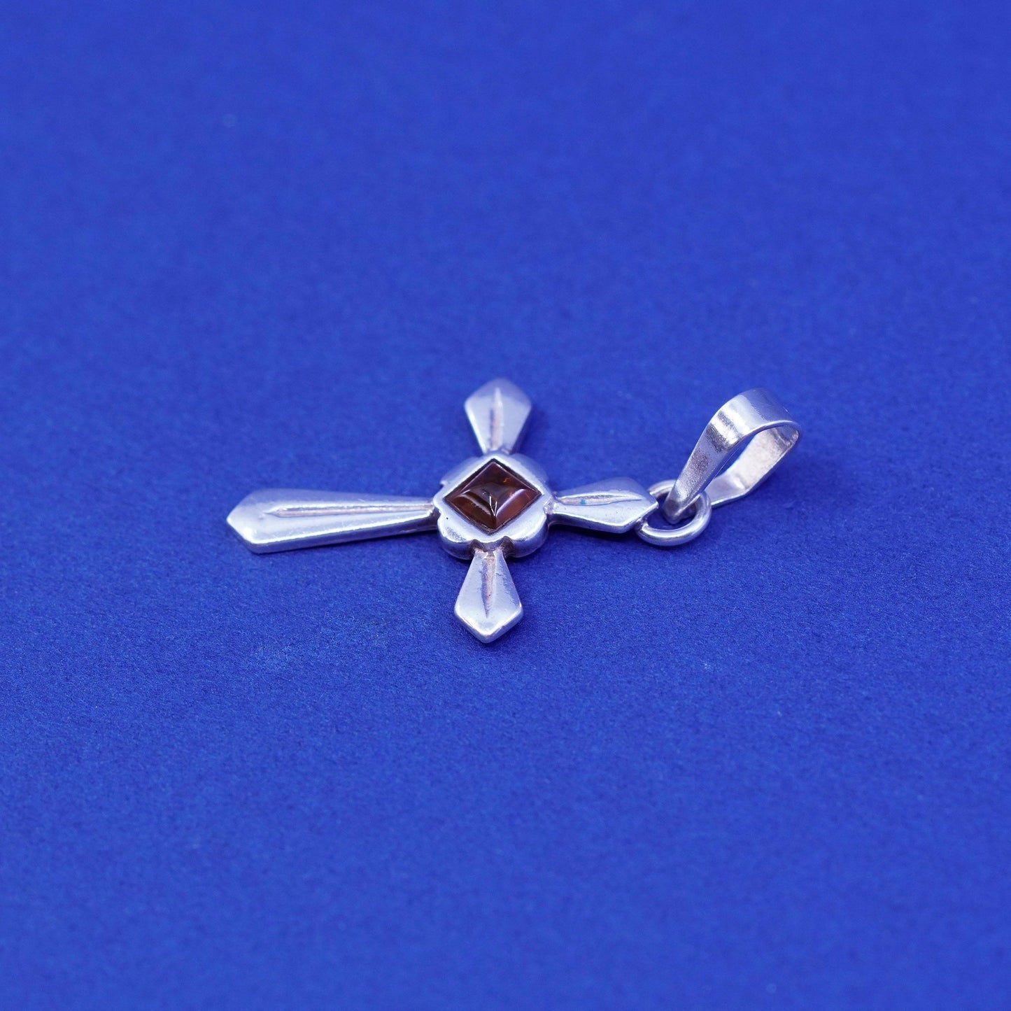 Vintage Sterling 925 silver handmade cross pendant with amber