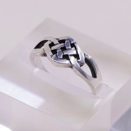 Sz 6.75, Vtg Sterling Silver Handmade Ring, Woven Braided 925 Band, Silver Test