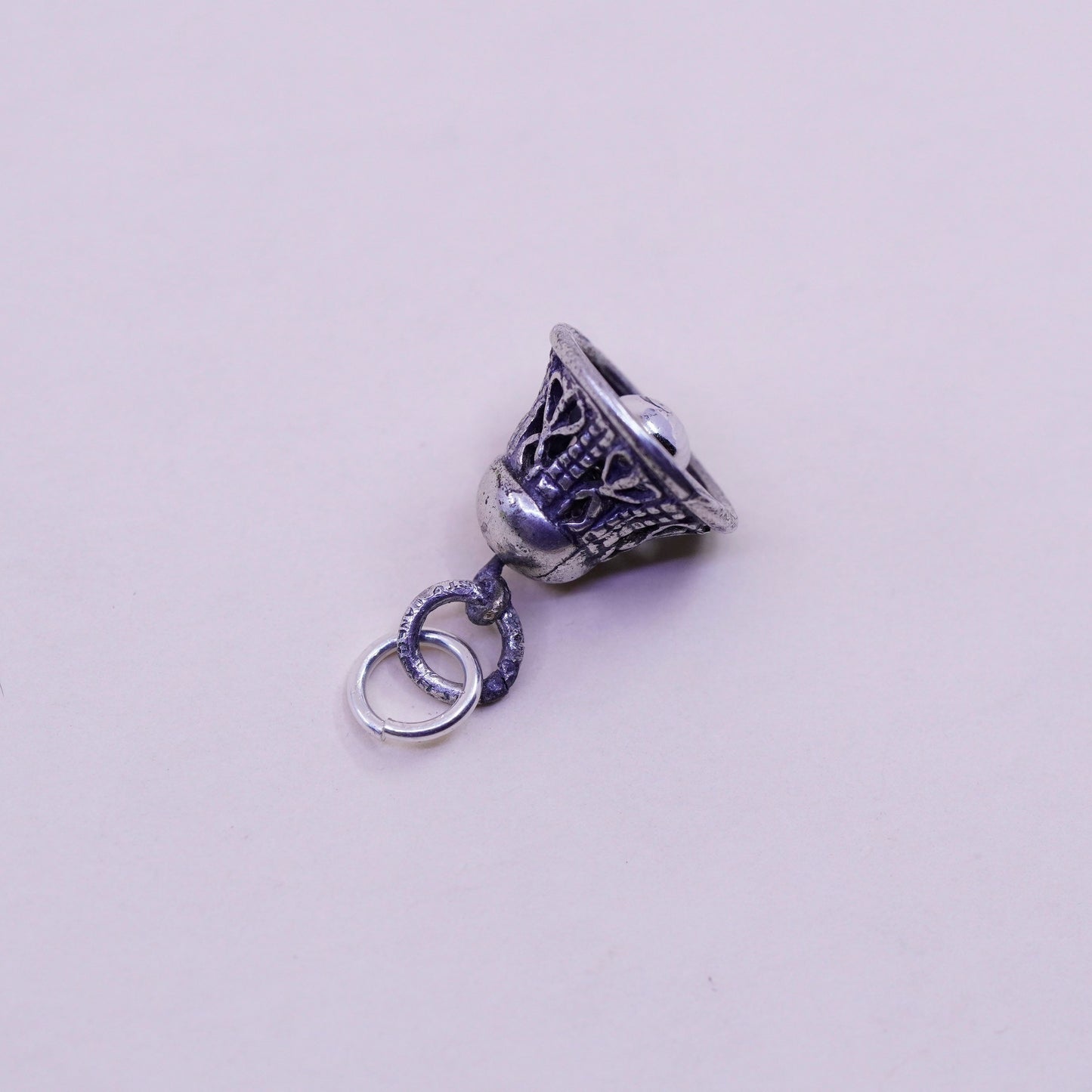Vintage sterling silver charm, 925 filigree bell chime