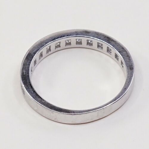 Sz 6.25, Vtg Sterling silver ring, 925 silver statement band w/ cz
