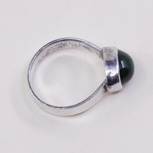 Sz 4.75, Vtg Sterling Silver Handmade Ring, 925 Silver Statement Ring W/ jade