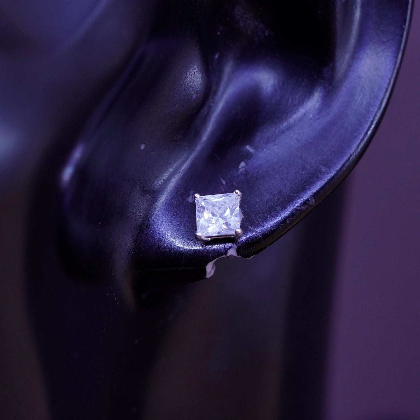 5mm, vintage Sterling 925 silver studs, square cz earrings
