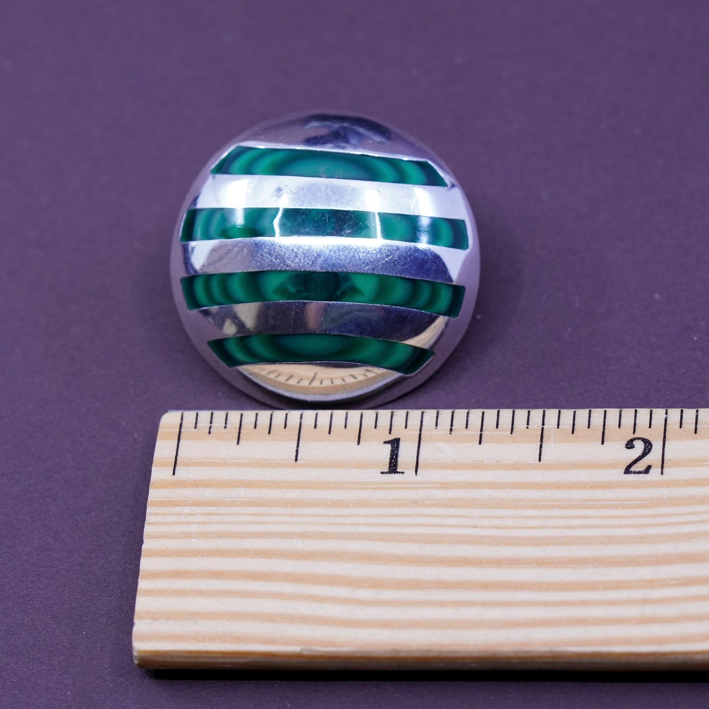 mexico Sterling silver earrings, studs, huge 925 round studs w/ green malachite