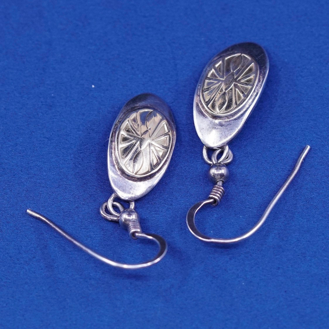 Navajo T.C. Case & Co Earrings 14k Gold and Sterling Silver Curved Egg Drops