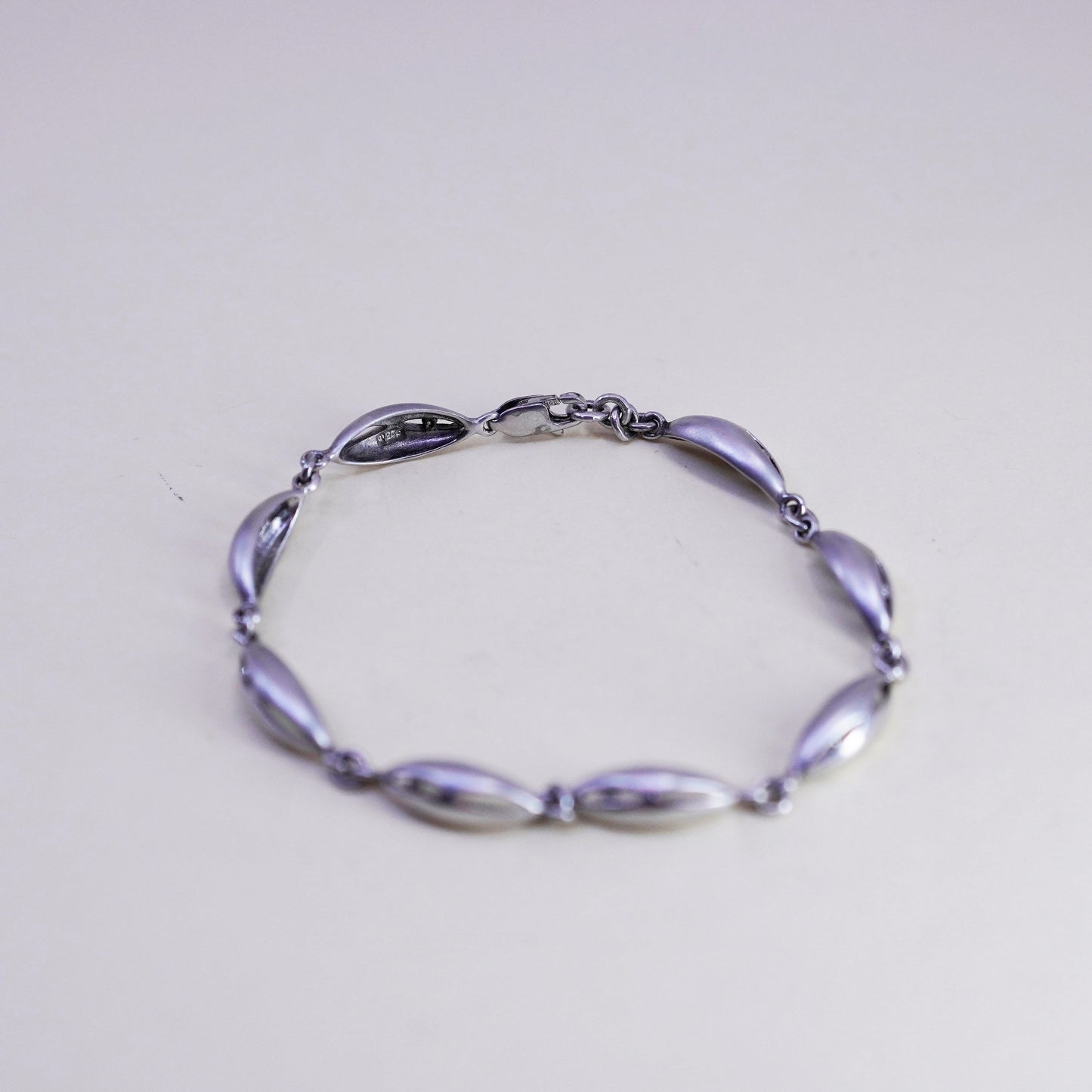 7.25”, Vintage sterling silver tennis bracelet, 925 Marquise chain diamond