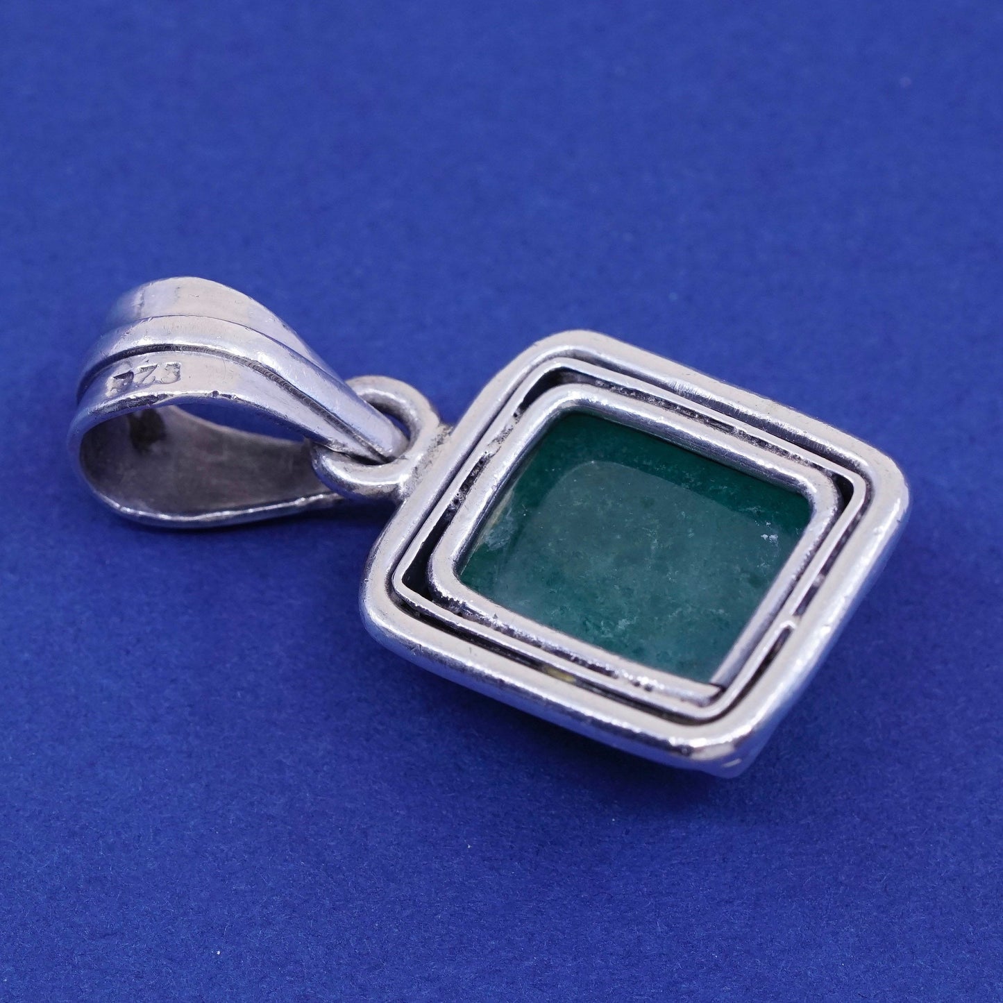Vintage sterling silver handmade pendant, solid 925 silver with jade