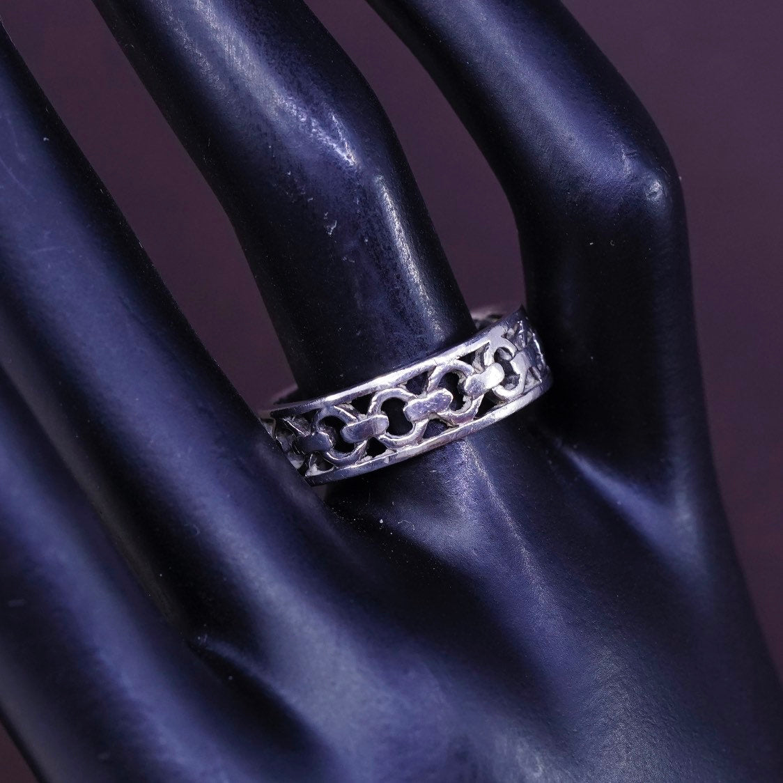 sz 8, vtg Sterling silver handmade ring, 925 curb link chain band