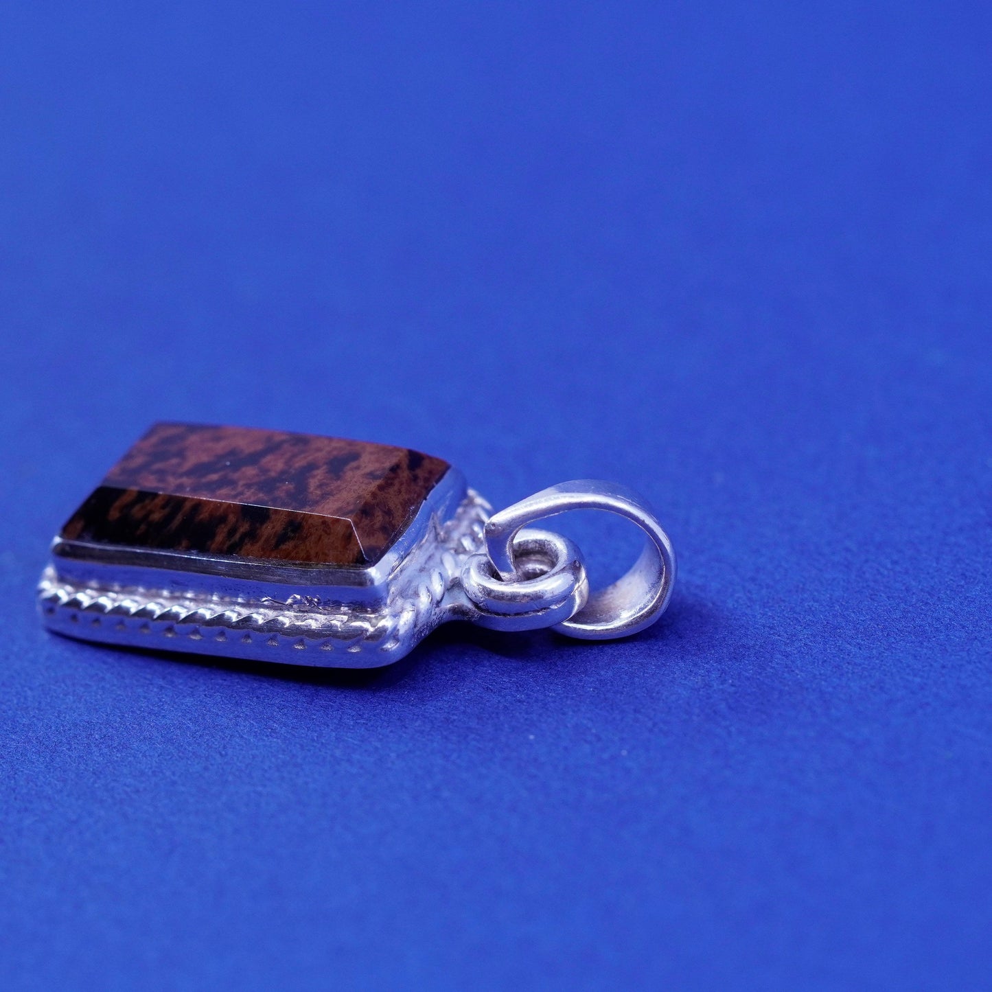 Vintage Mexico sterling 925 silver handmade pendant w/ rectangular red jasper