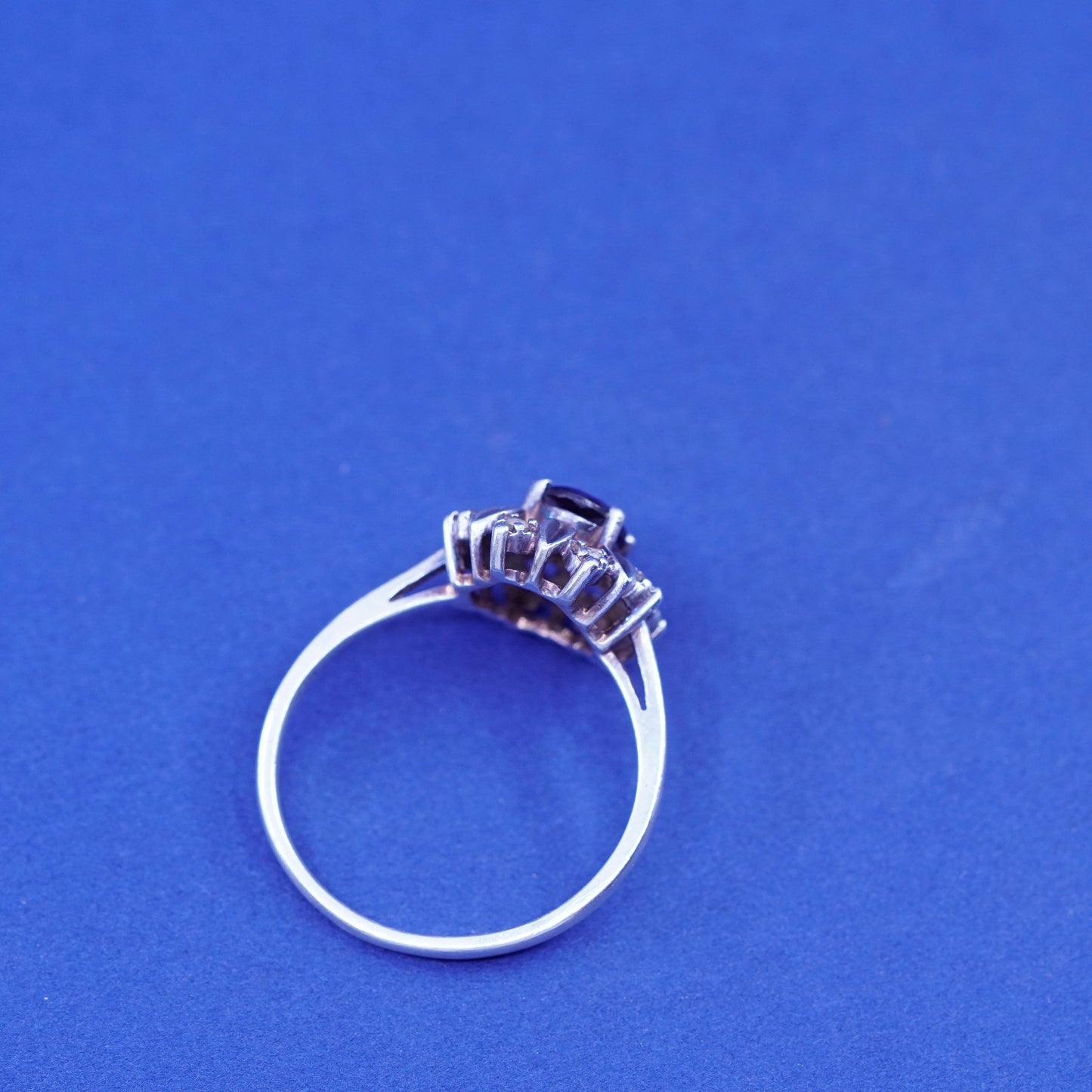 Size 10.75, vintage Sterling 925 silver handmade flower ring with Ruby and cz
