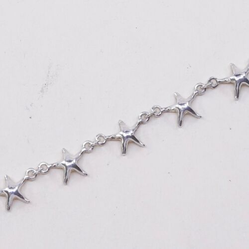 7”, Vintage Italy Sterling Silver Handmade Bracelet, 925 Starfish Link Chain