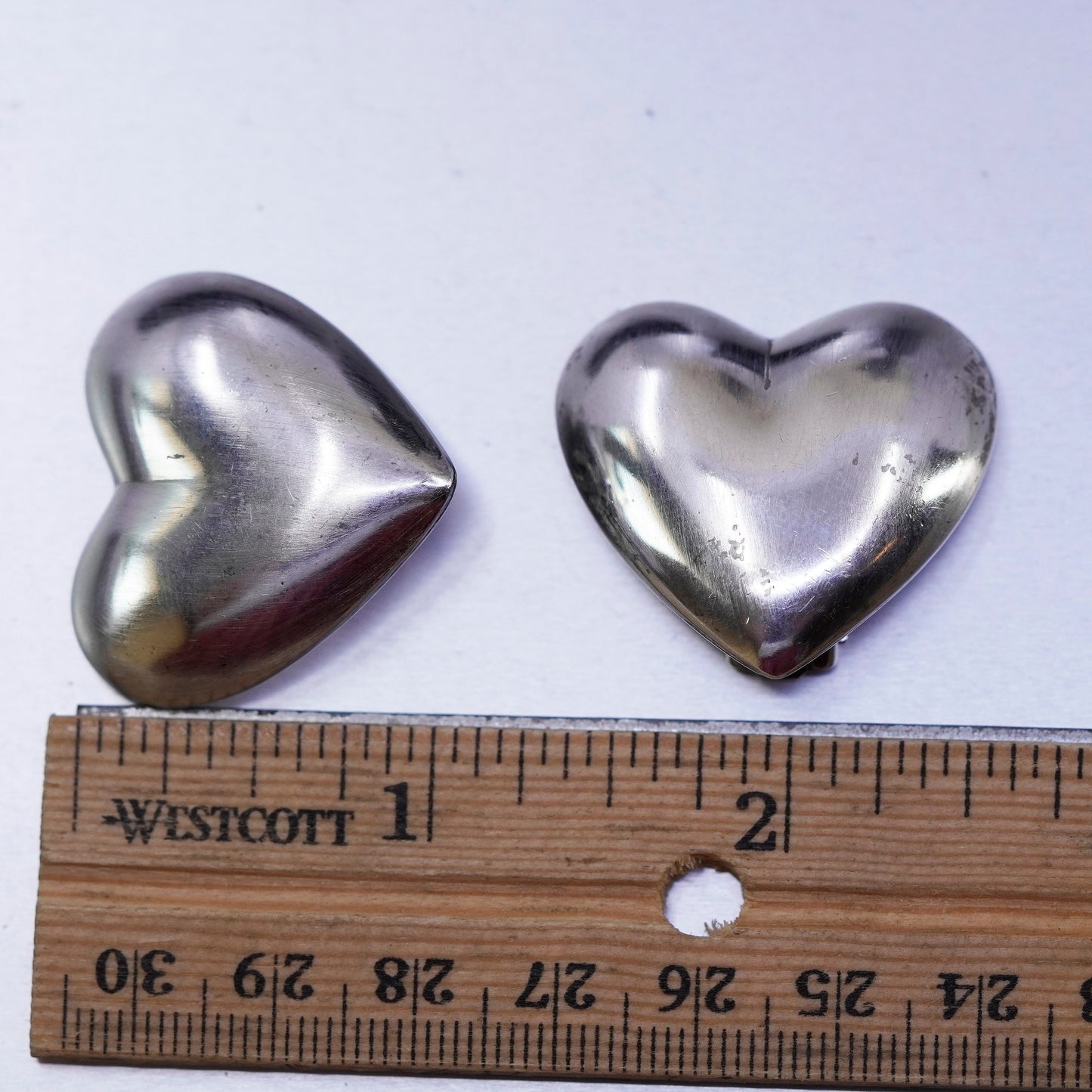 Vintage Sterling 925 silver handmade earrings, heart clip on
