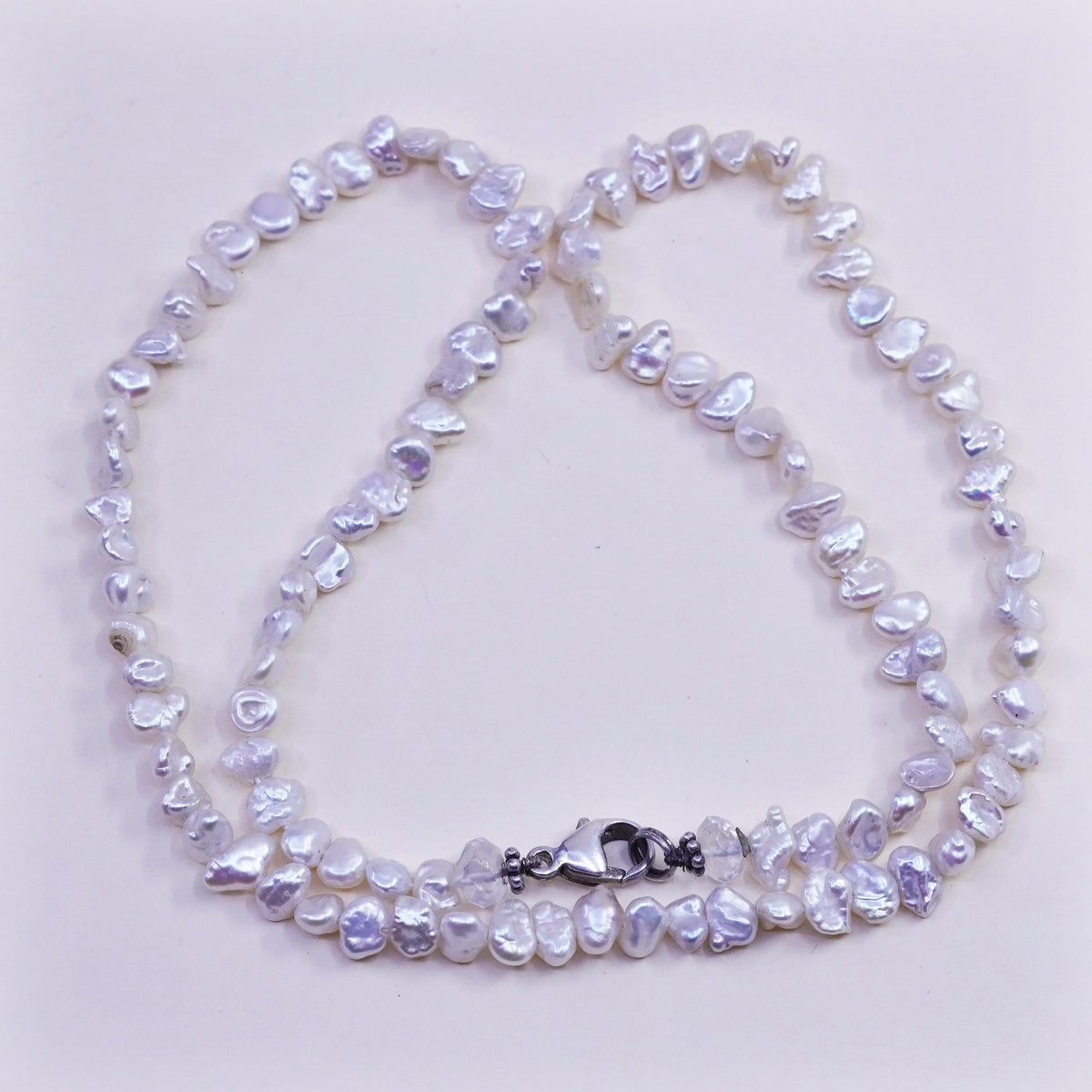 16”, Vintage pearl beads necklace chain with sterling 925 silver clasp
