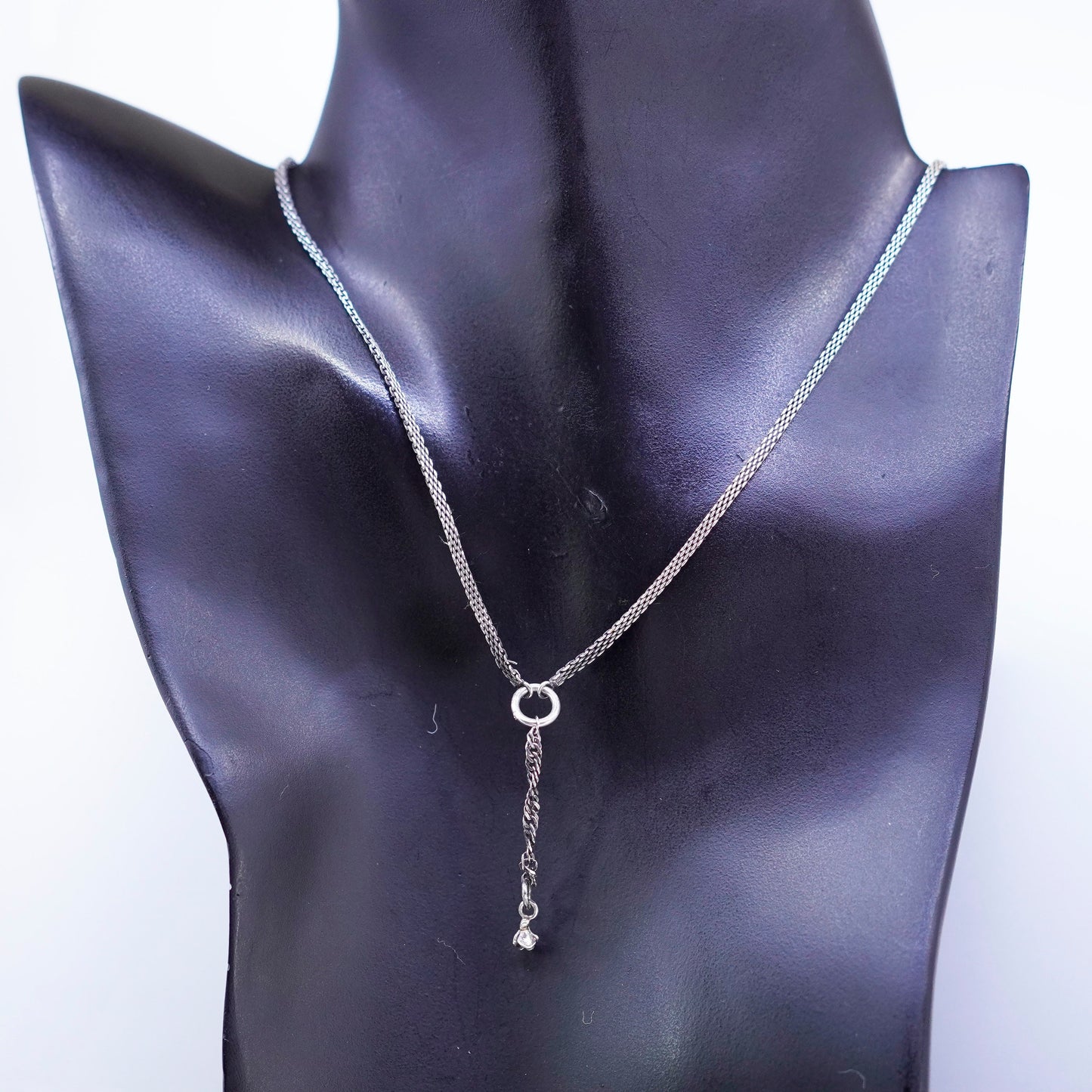 28”, vintage Sterling 925 silver handmade curb chain necklace w/ flower pendant