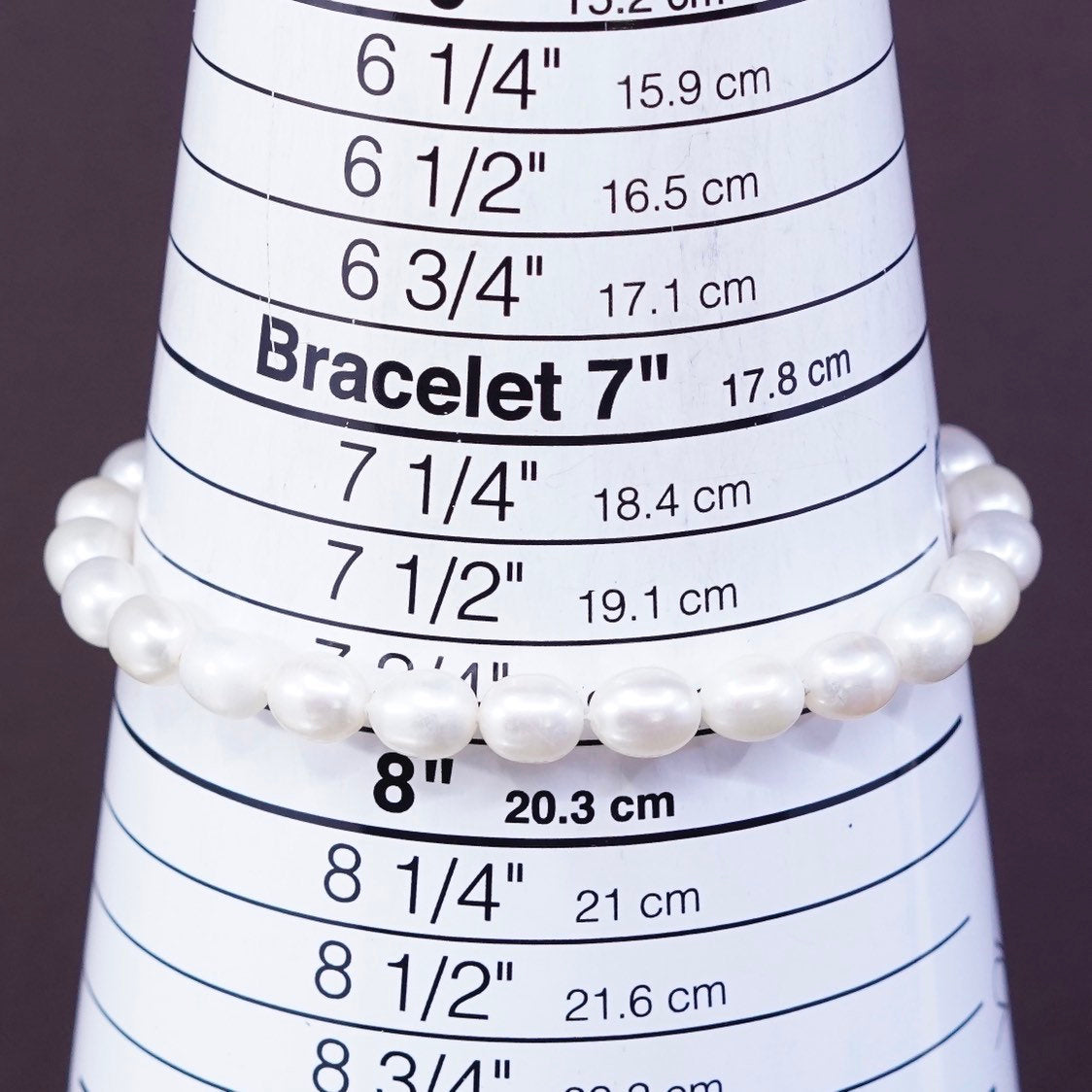 7.75”, vtg Sterling silver handmade bracelet, pearl beads chain w/ 925 clasp