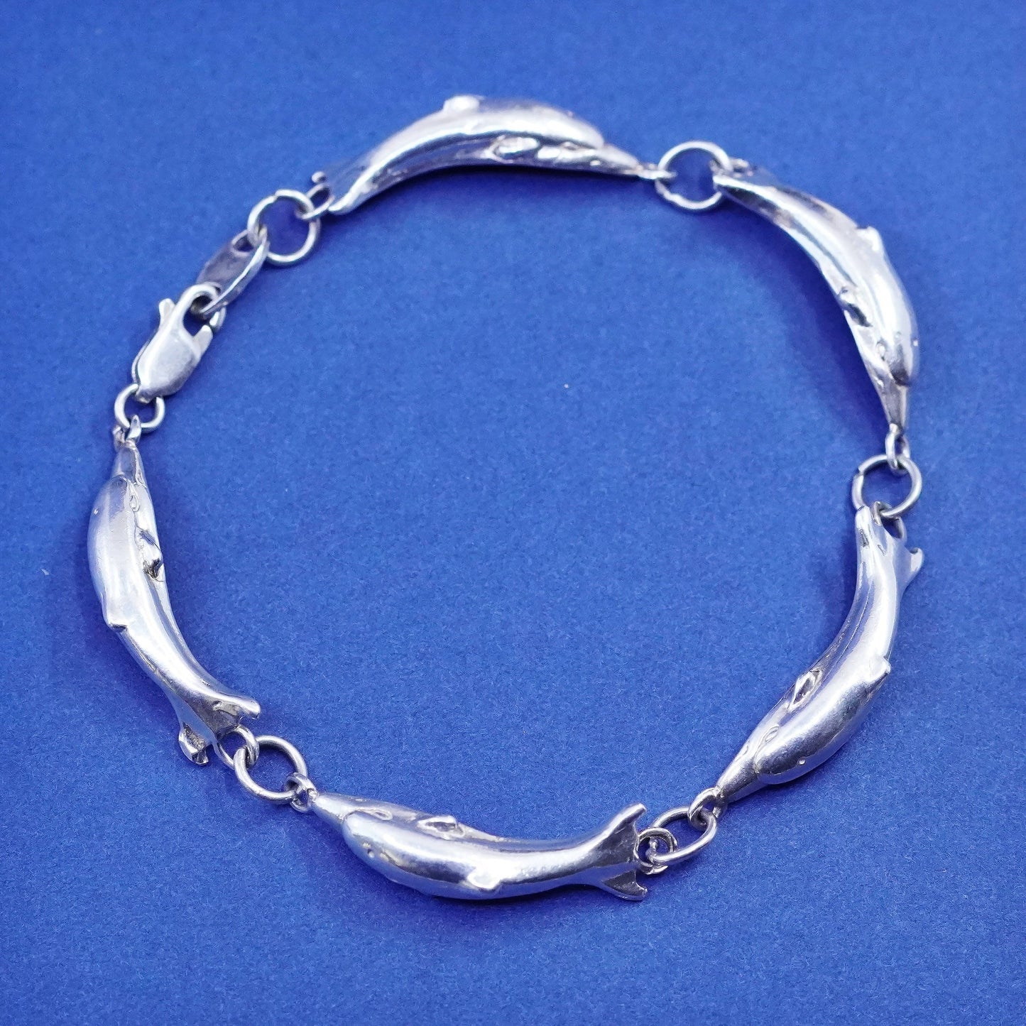 7.75”, vintage Sterling silver handmade bracelet, 925 dolphin chain