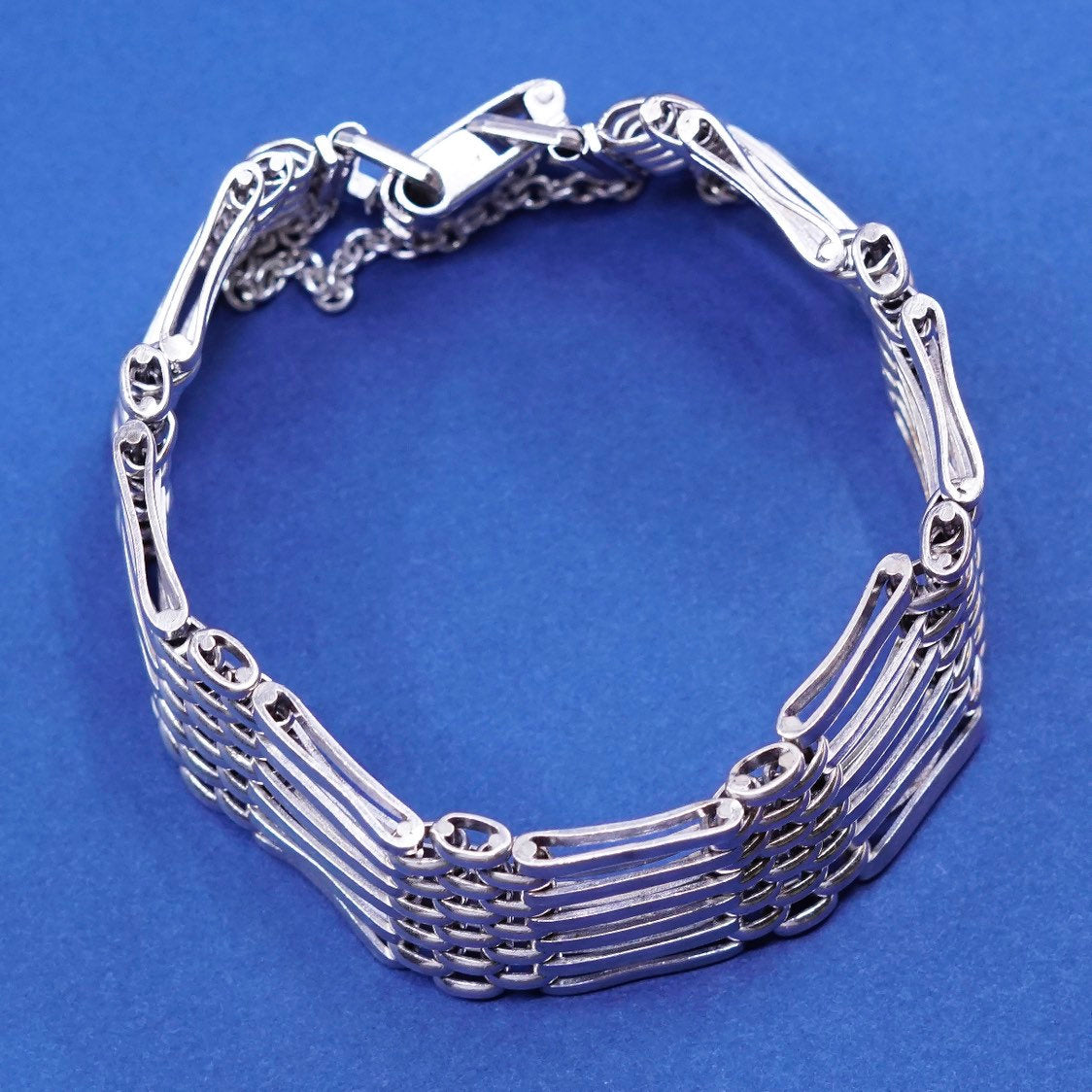 7.5", vtg SB sterling silver handmade wide bracelet, modern tennis 925 bracelet