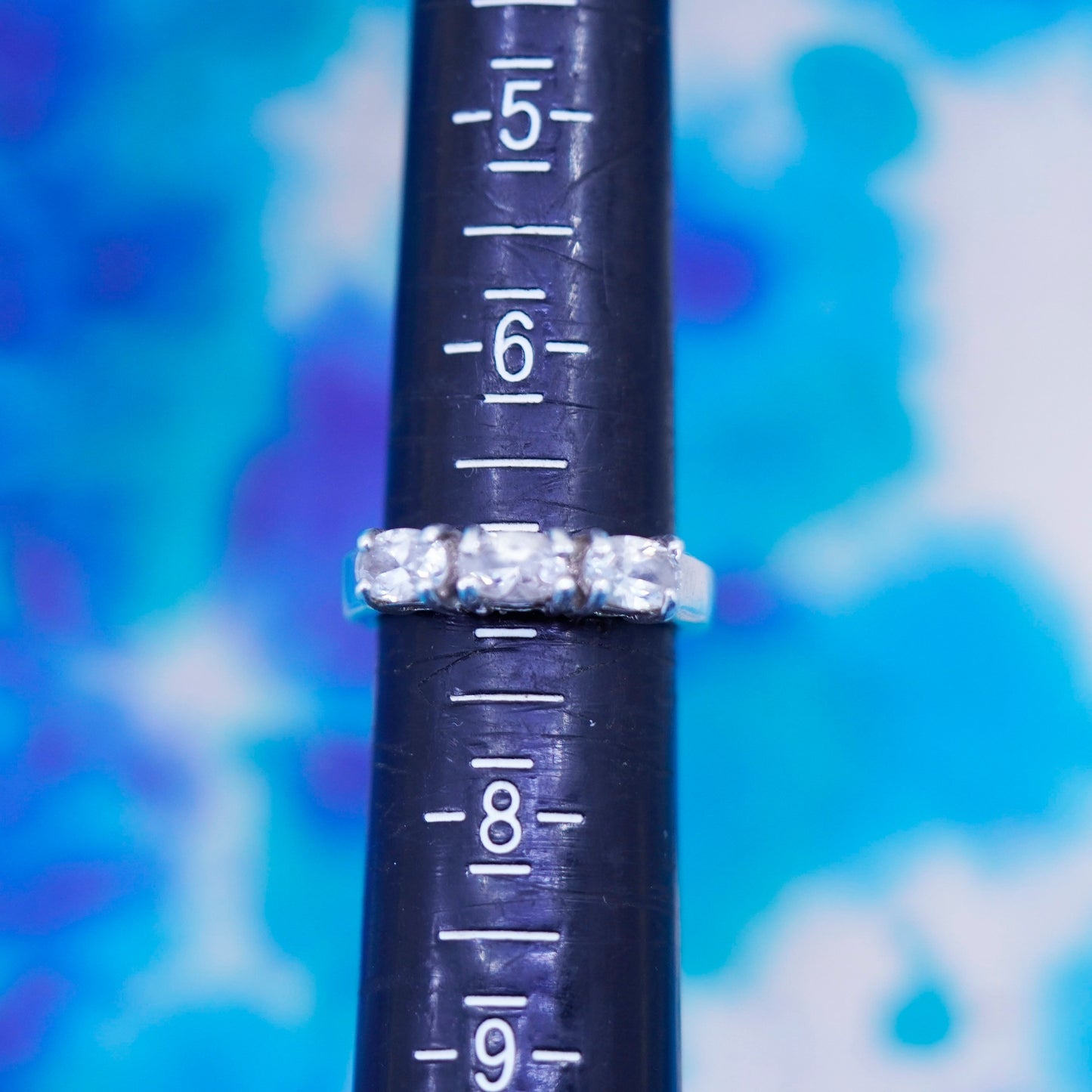Size 7, vintage Sterling silver ring, 925 stackable band with clear cz