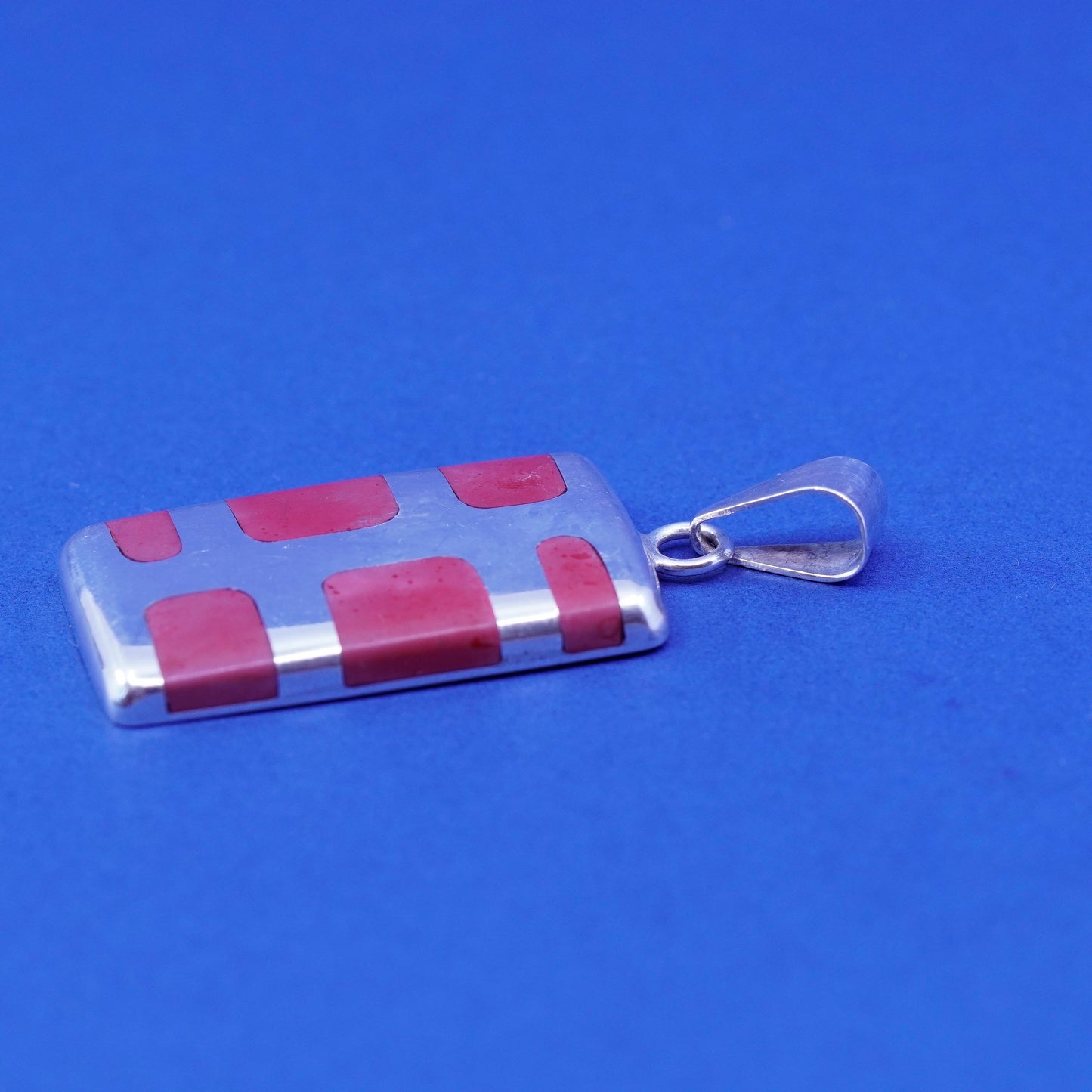 Vintage sterling silver handmade pendant, 925 square with red onyx inlay