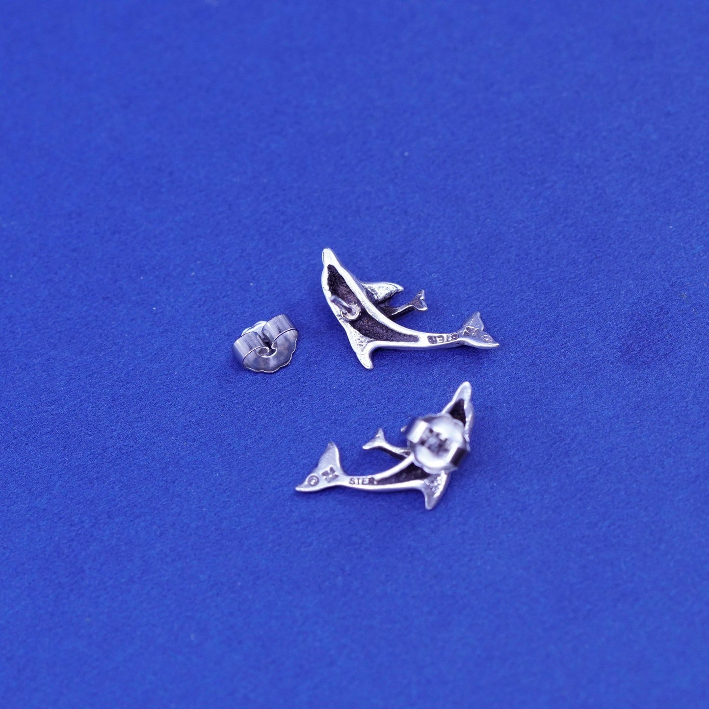 Sterling silver handmade earrings, 925 mother baby motherhood dolphin studs