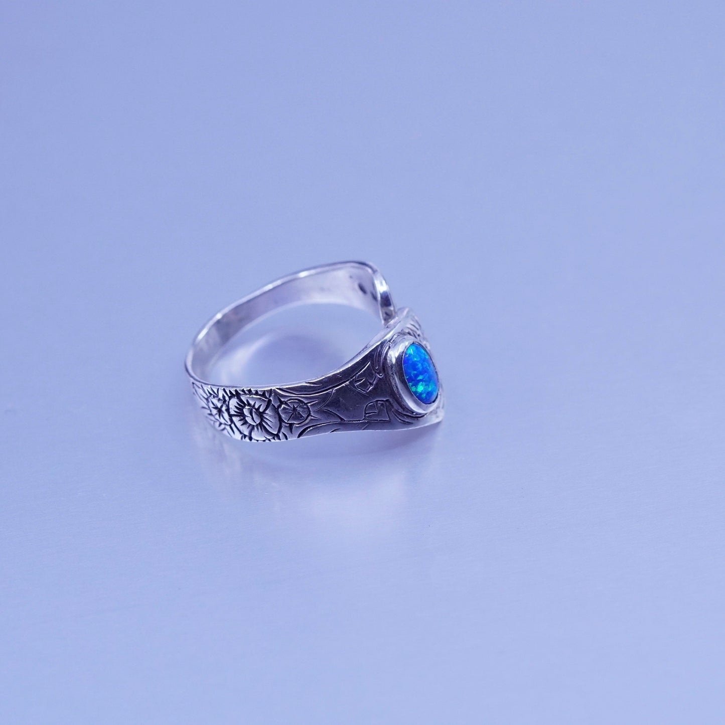 Size 8.25, vintage Sterling 925 silver handmade wrap ring with opal