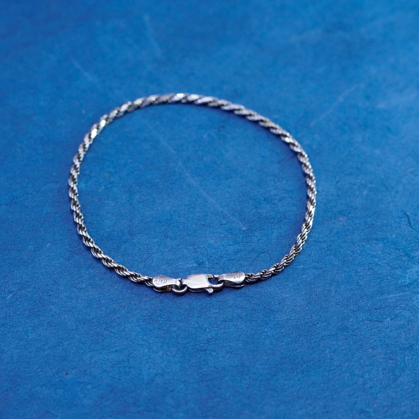 7.75”, 2mm, vintage sterling silver handmade bracelet, Italy 925 rope chain